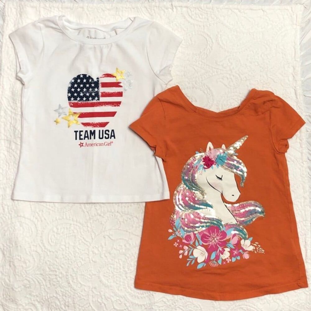 Bundle American Girl Tee and Sparkle Unicorn Tee - Size 6 Team USA